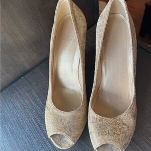 Stuart Weitzman Tan High Heel Peep-Toe Heels